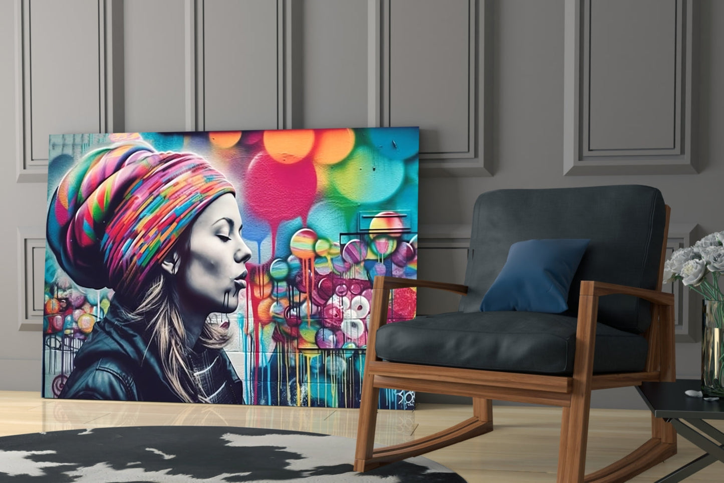 Graffiti Wall Turban Woman Profile Glass Wall Art
