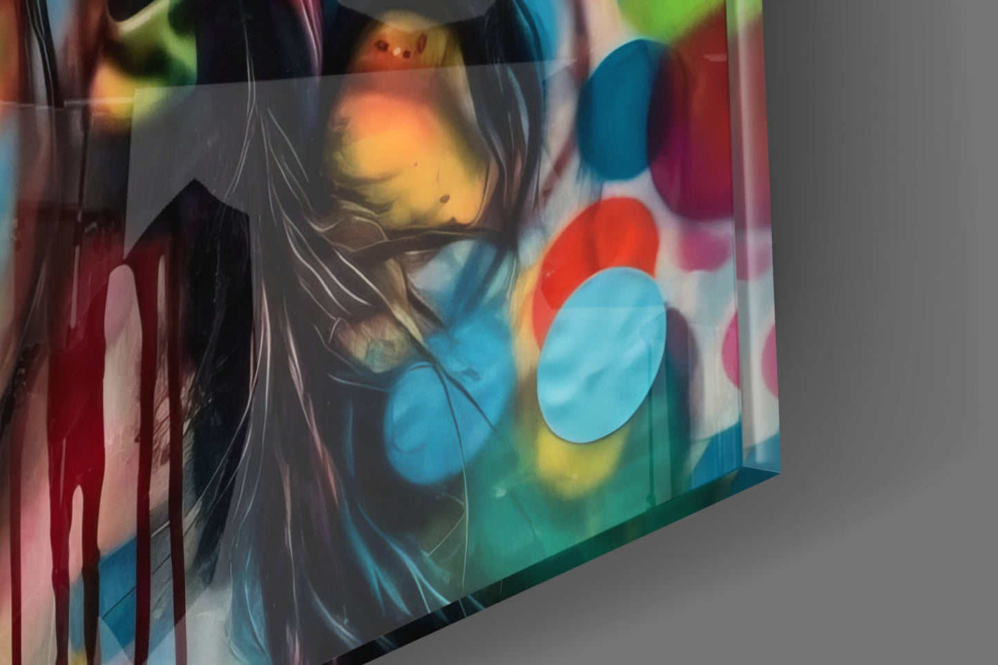 Colorful Bokeh Dots Woman Mural Glass Wall Art