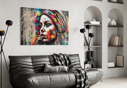 Colorful Bokeh Dots Woman Mural Glass Wall Art