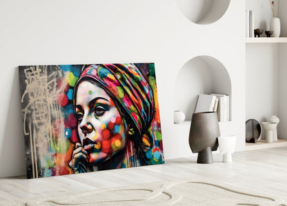 Colorful Bokeh Dots Woman Mural Glass Wall Art