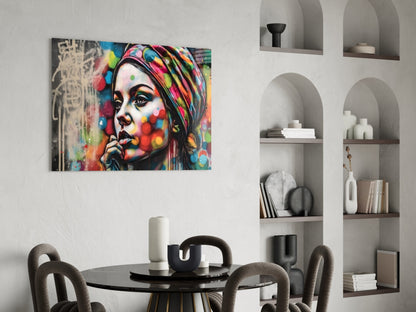 Colorful Bokeh Dots Woman Mural Glass Wall Art