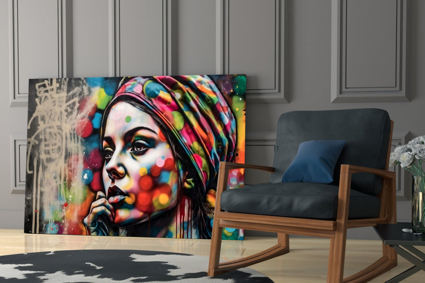 Colorful Bokeh Dots Woman Mural Glass Wall Art