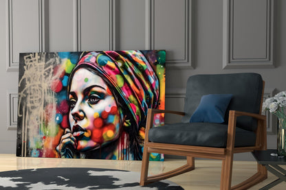 Colorful Bokeh Dots Woman Mural Glass Wall Art
