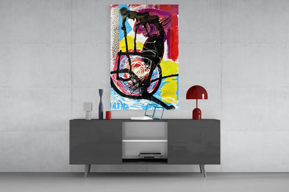 Black Scribble Magenta Swipe Abstract Lines Glass Wall Art