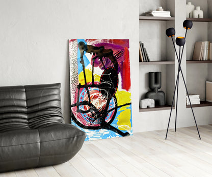 Black Scribble Magenta Swipe Abstract Lines Glass Wall Art