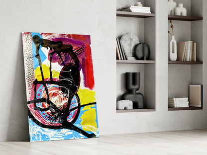 Black Scribble Magenta Swipe Abstract Lines Glass Wall Art