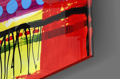 Red Field Gold Spiral Abstract Lines Glass Wall Art