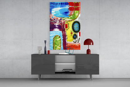 Folk Flower Doodle Abstract Lines Glass Wall Art