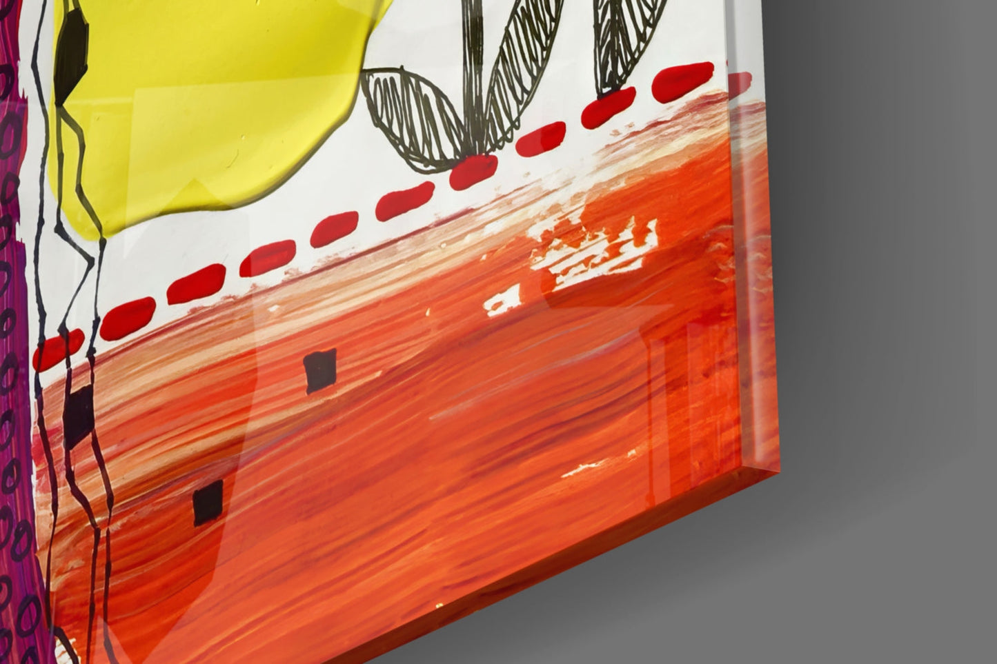 Folk Flower Doodle Abstract Lines Glass Wall Art