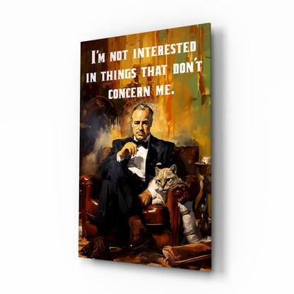Suited Boss With Cat and Quote Glass Wall Art