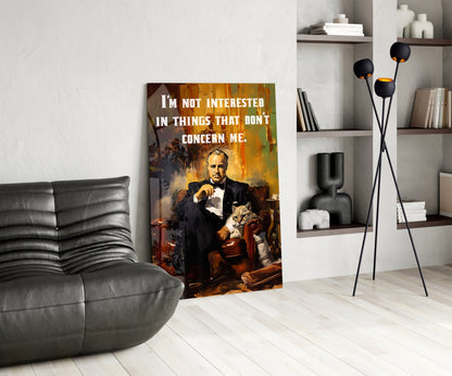 Suited Boss With Cat and Quote Glass Wall Art