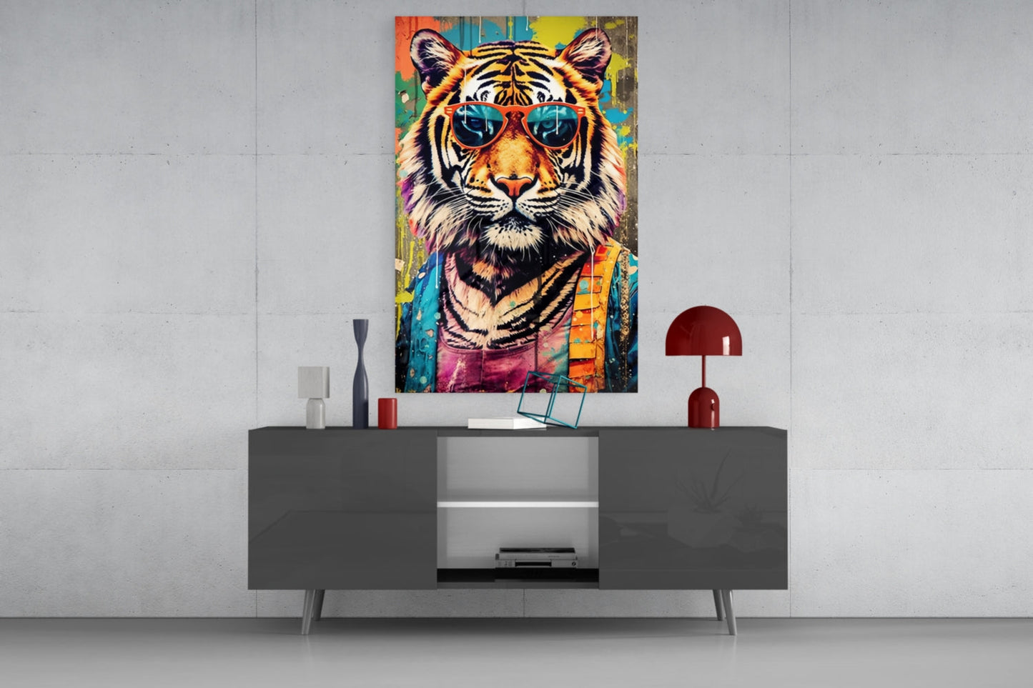 Orange Shades Graffiti Drip Tiger Glass Wall Art