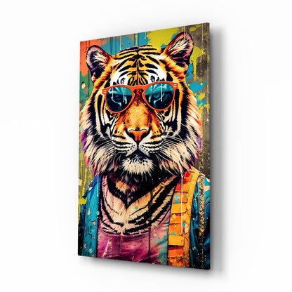 Orange Shades Graffiti Drip Tiger Glass Wall Art