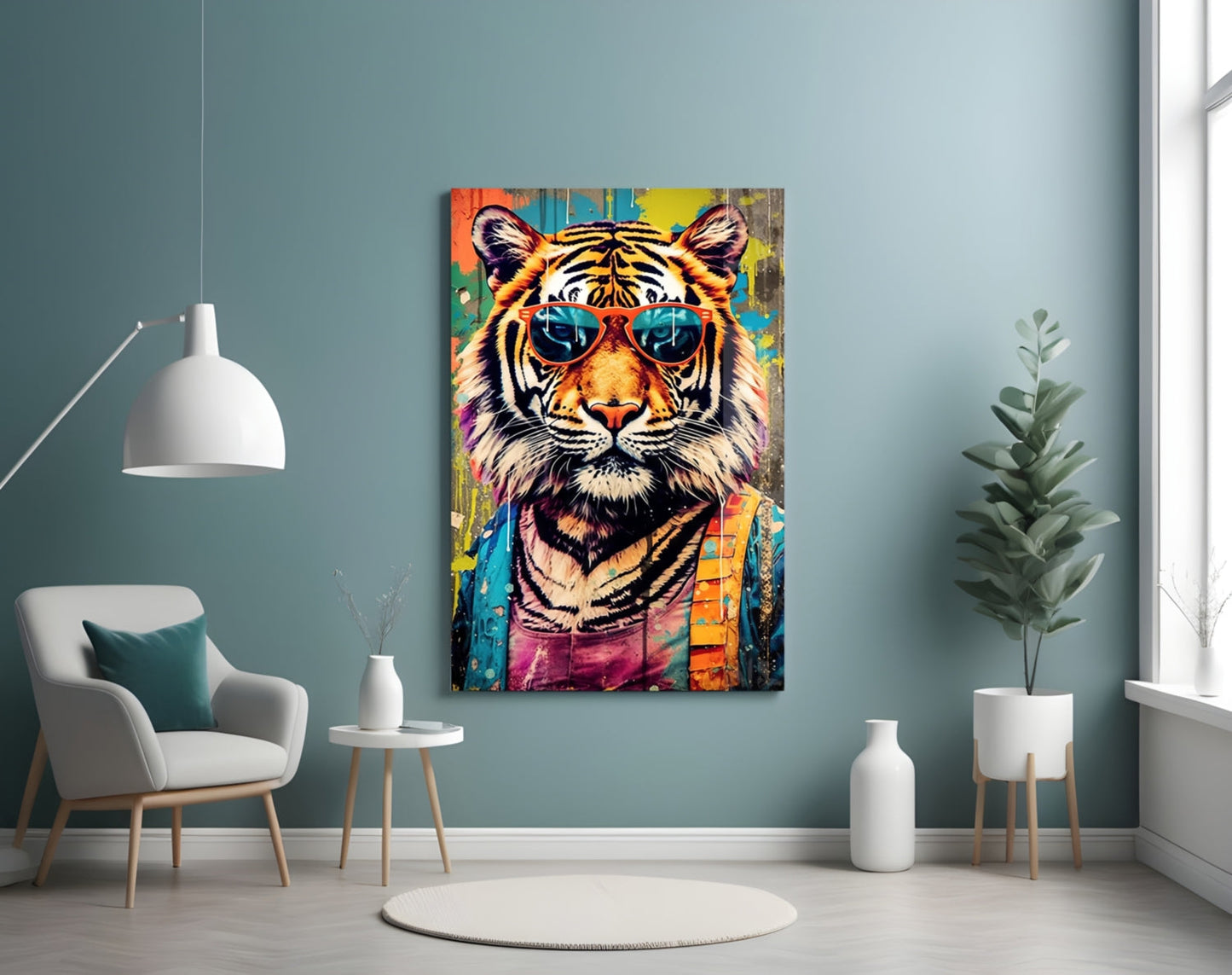 Orange Shades Graffiti Drip Tiger Glass Wall Art