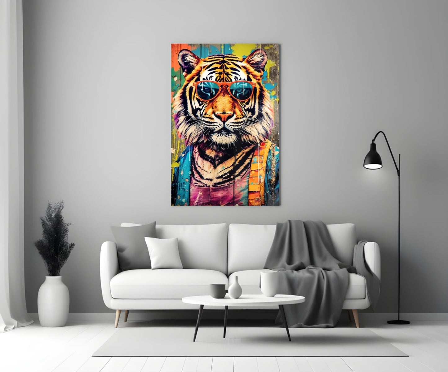 Orange Shades Graffiti Drip Tiger Glass Wall Art