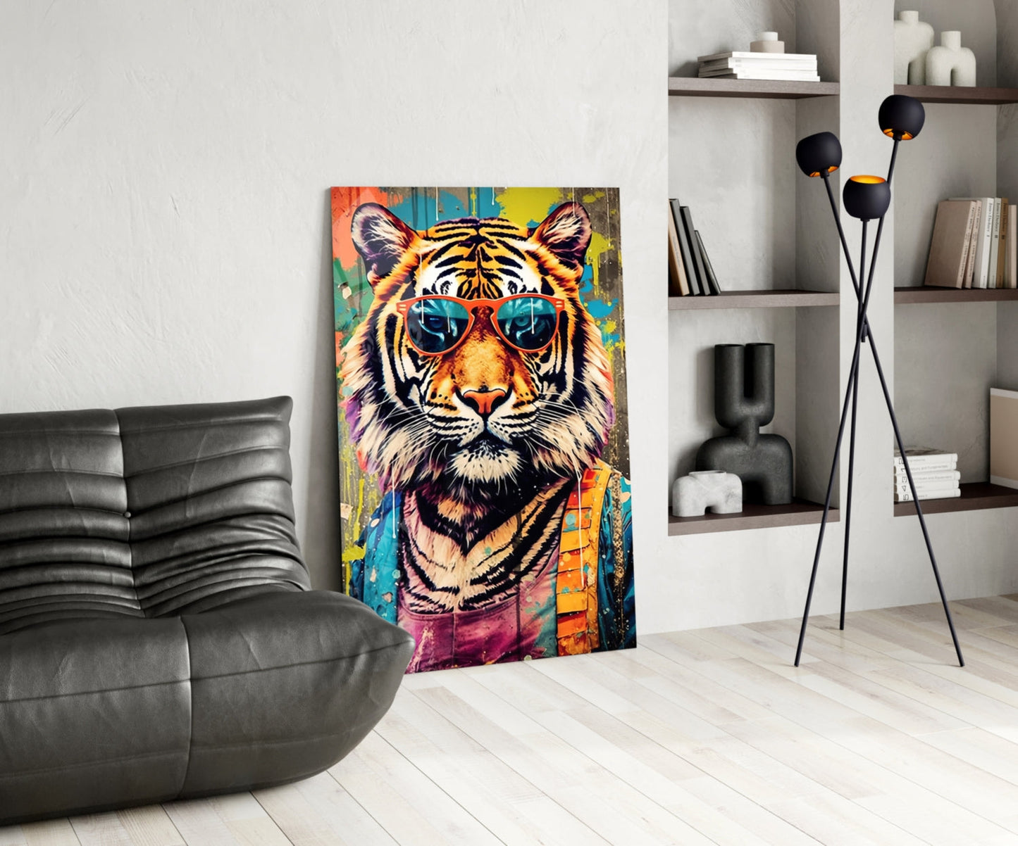 Orange Shades Graffiti Drip Tiger Glass Wall Art
