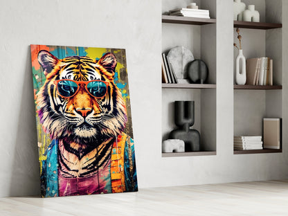 Orange Shades Graffiti Drip Tiger Glass Wall Art