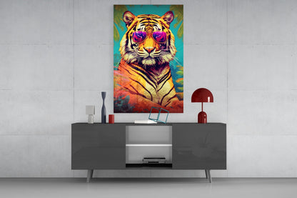 Tropical Palm Pink Shades Tiger Glass Wall Art