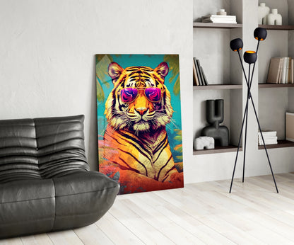Tropical Palm Pink Shades Tiger Glass Wall Art