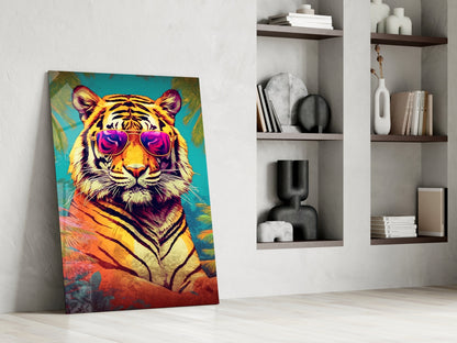 Tropical Palm Pink Shades Tiger Glass Wall Art