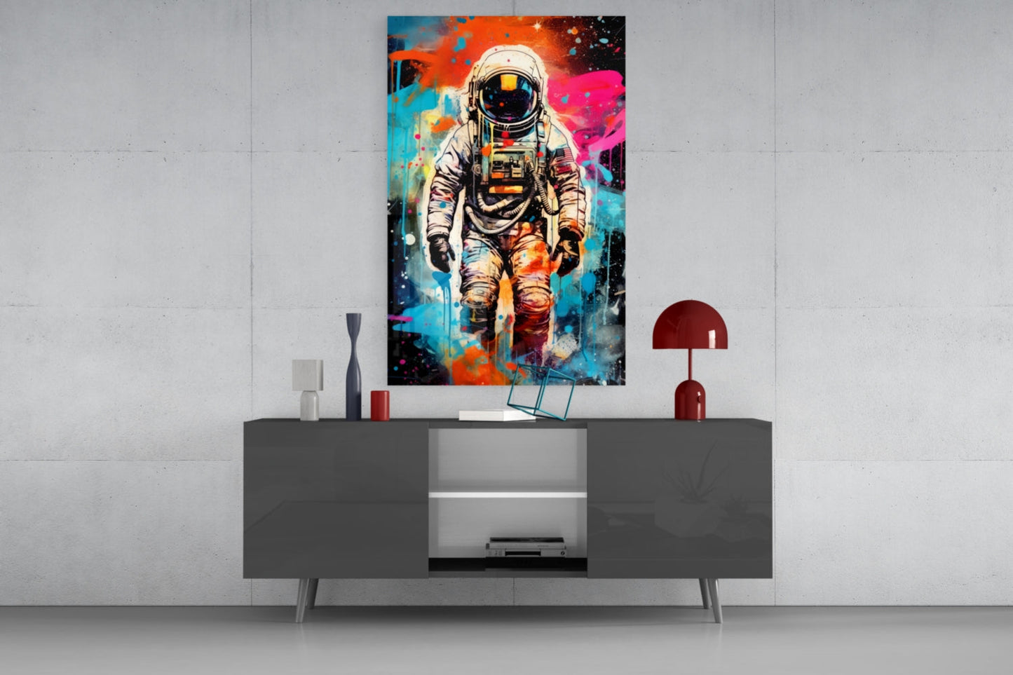 Graffiti Splatter Astronaut Glass Wall Art