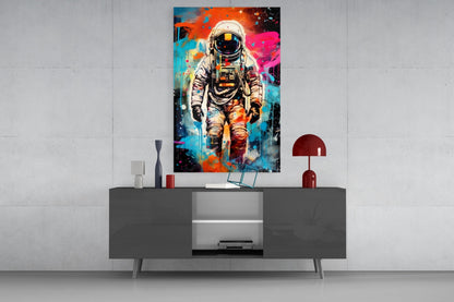 Graffiti Splatter Astronaut Glass Wall Art