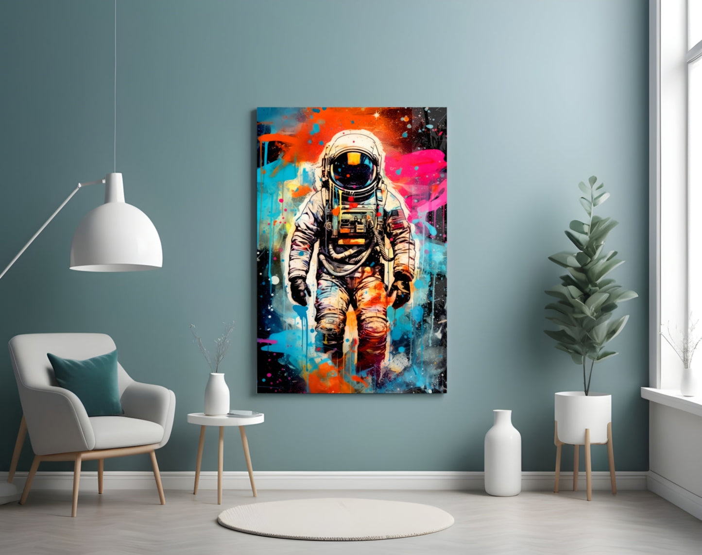 Graffiti Splatter Astronaut Glass Wall Art