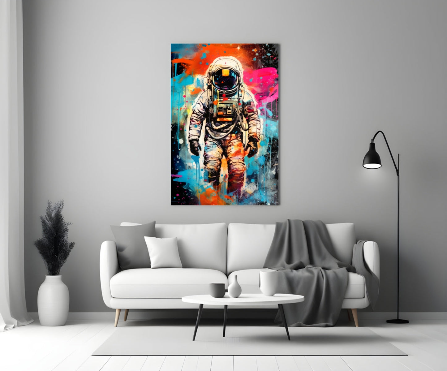 Graffiti Splatter Astronaut Glass Wall Art