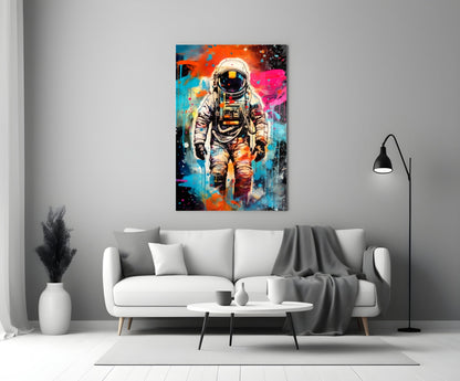 Graffiti Splatter Astronaut Glass Wall Art