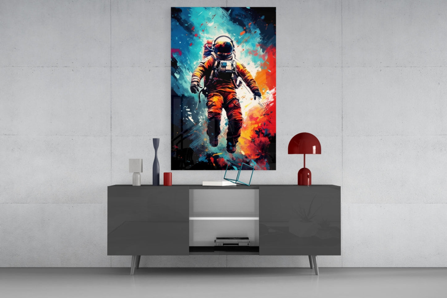 Orange Suit Painted Astronaut Glass Wall Art