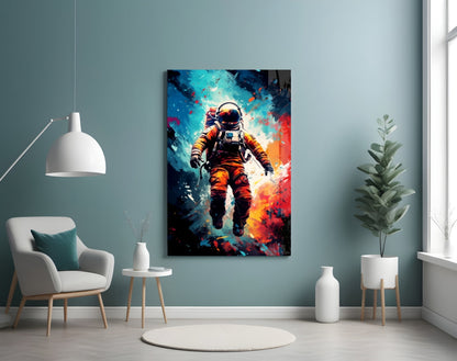 Orange Suit Painted Astronaut Glass Wall Art