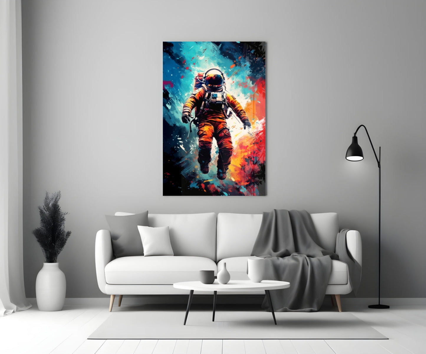 Orange Suit Painted Astronaut Glass Wall Art