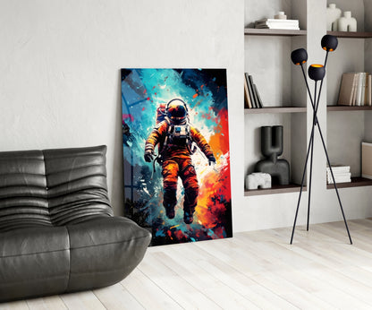 Orange Suit Painted Astronaut Glass Wall Art