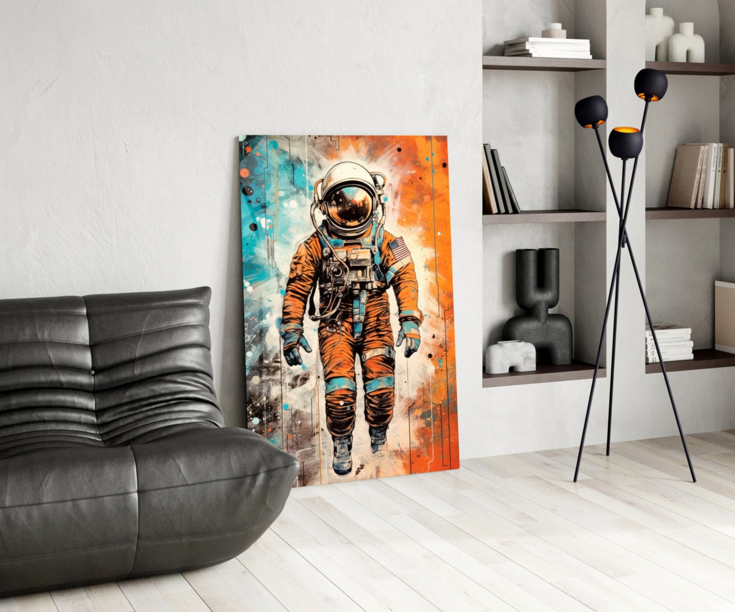 Comic Orange Astronaut Glass Wall Art