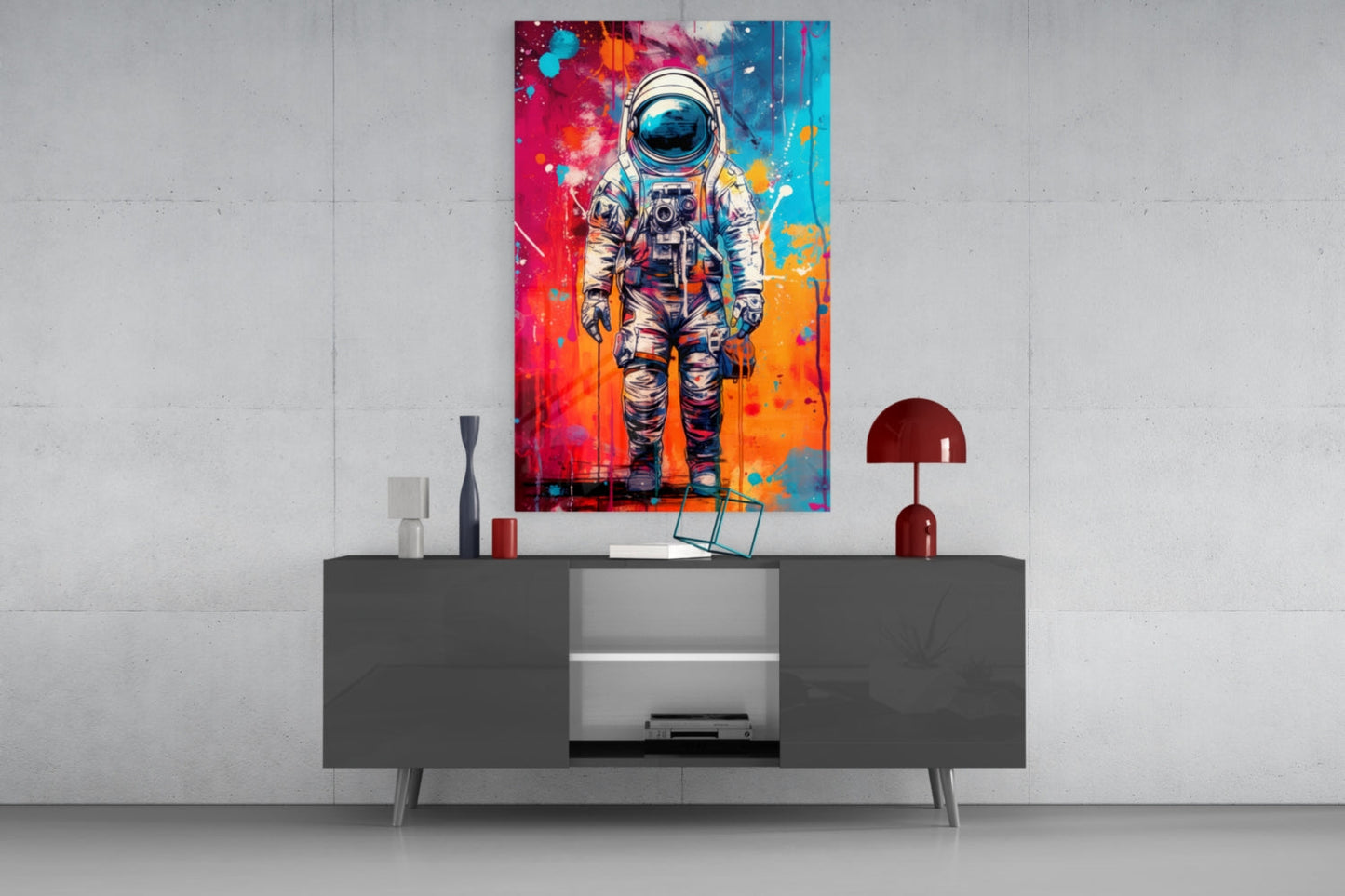 Camera Astronaut Color Drip Glass Wall Art