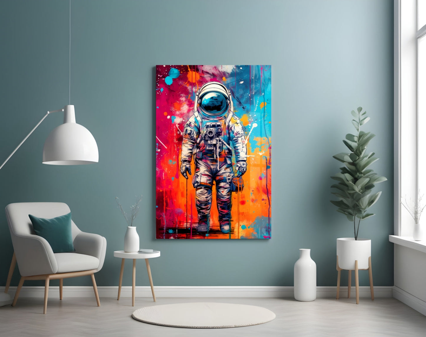 Camera Astronaut Color Drip Glass Wall Art