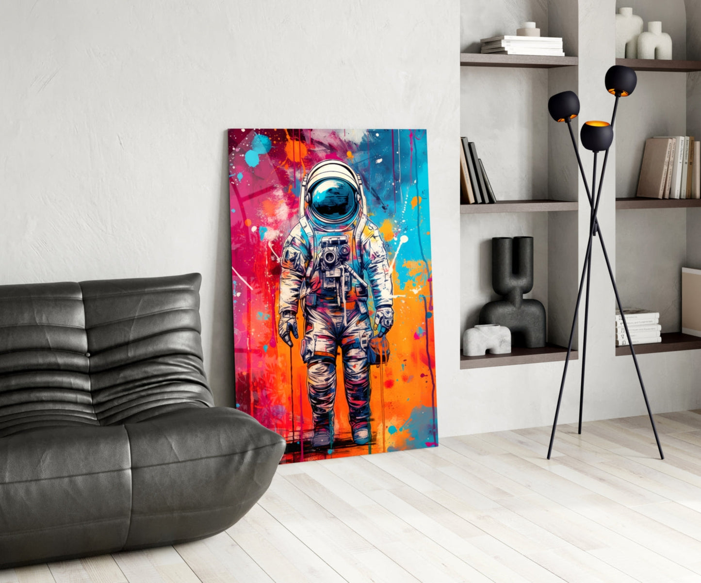 Camera Astronaut Color Drip Glass Wall Art