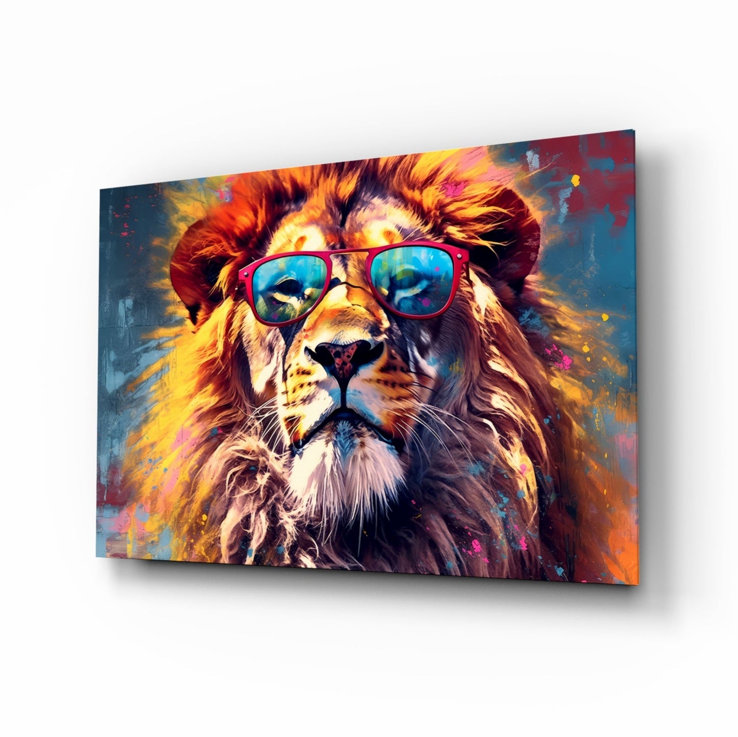 Red Frame Sunglasses Lion Glass Wall Art