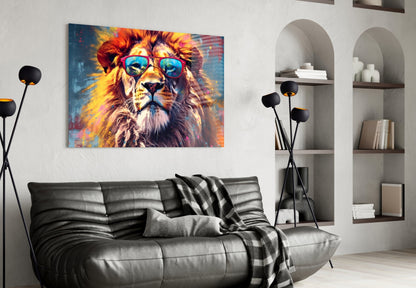 Red Frame Sunglasses Lion Glass Wall Art