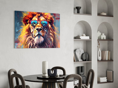 Red Frame Sunglasses Lion Glass Wall Art