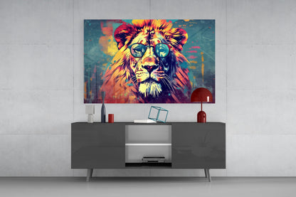 Round Shades Smoky Lion Glass Wall Art