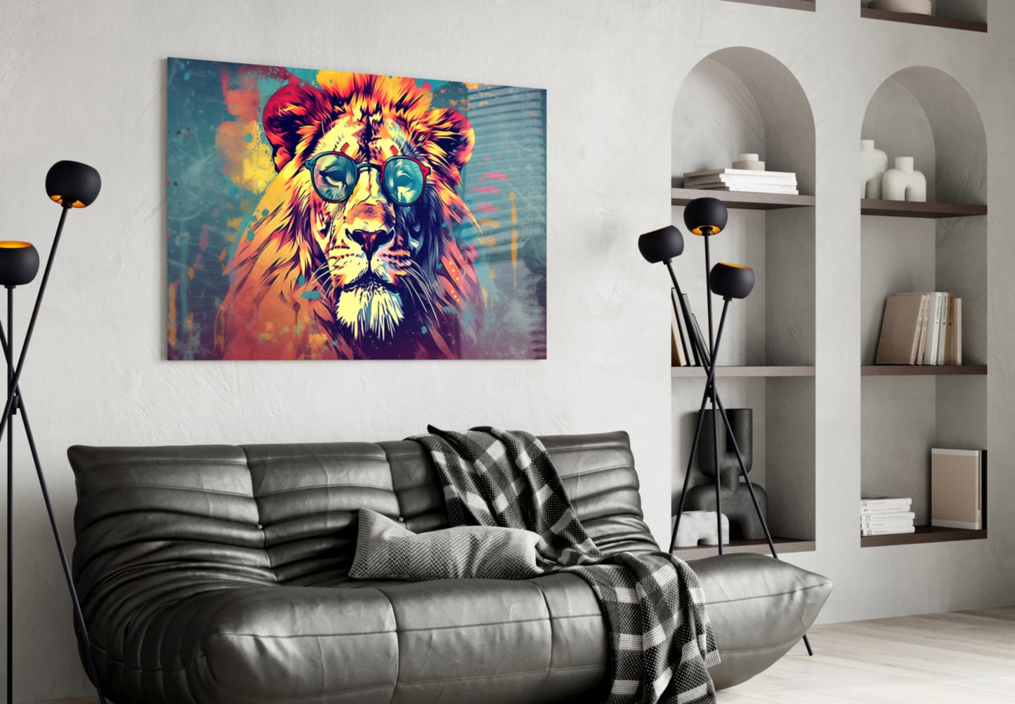 Round Shades Smoky Lion Glass Wall Art