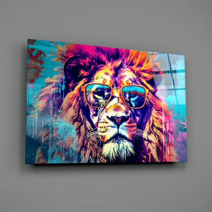 Gold Frame Turquoise Lion Glass Wall Art