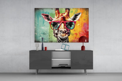 Rainbow Drip Giraffe Red Shades Glass Wall Art
