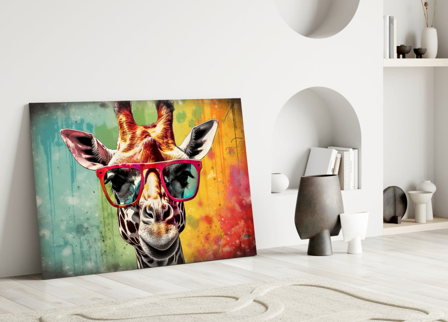 Rainbow Drip Giraffe Red Shades Glass Wall Art