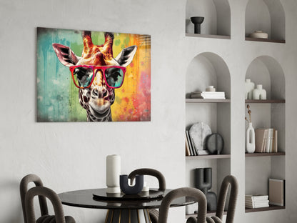 Rainbow Drip Giraffe Red Shades Glass Wall Art