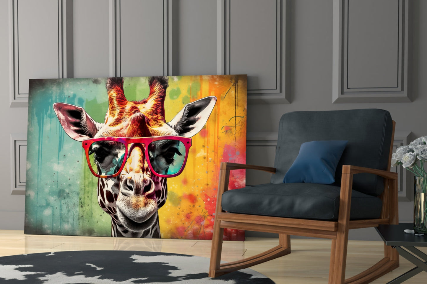 Rainbow Drip Giraffe Red Shades Glass Wall Art