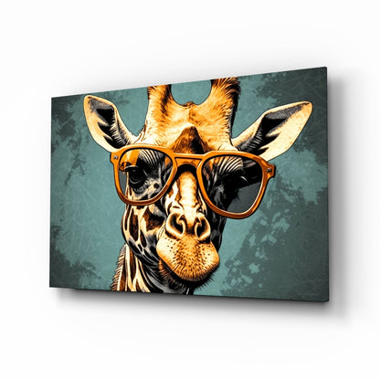 Golden Giraffe Amber Shades Teal Glass Wall Art