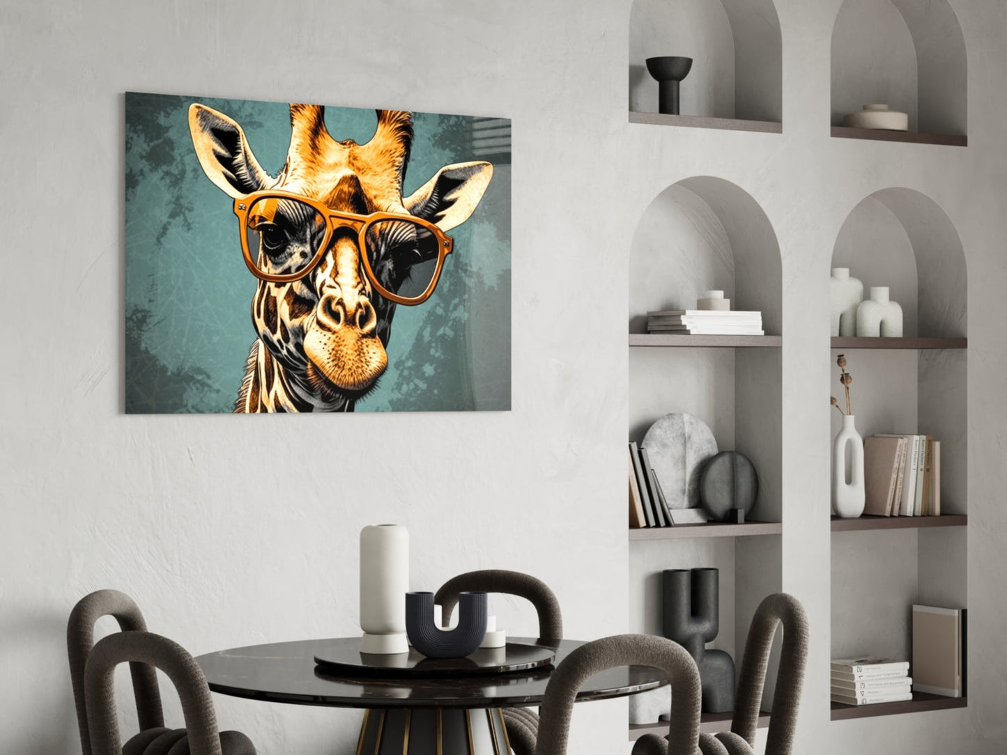 Golden Giraffe Amber Shades Teal Glass Wall Art
