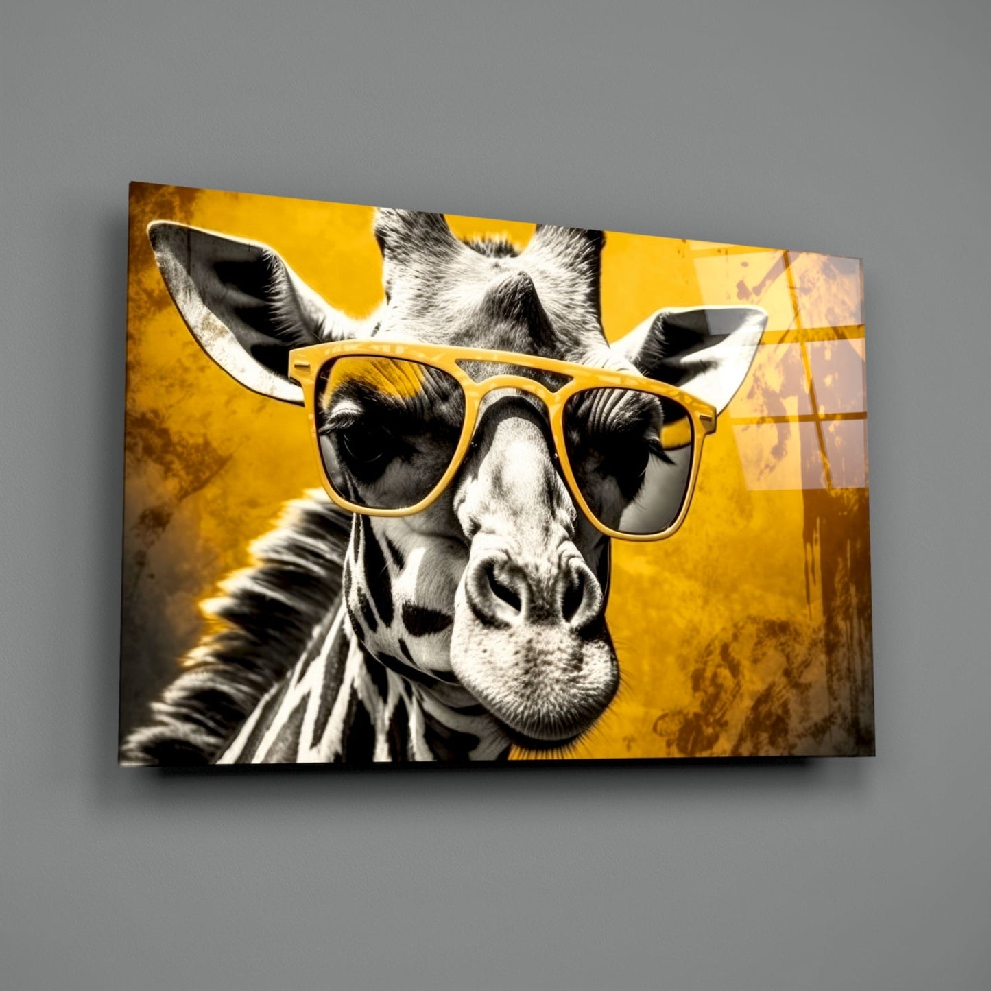 Mustard Giraffe Yellow Shades Glass Wall Art